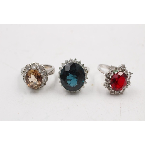 142 - Three 925 sterling silver gemstone rings, one sized N, one N½ and one P - approx. gross combined wei... 