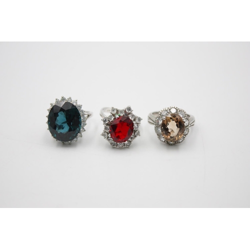 142 - Three 925 sterling silver gemstone rings, one sized N, one N½ and one P - approx. gross combined wei... 