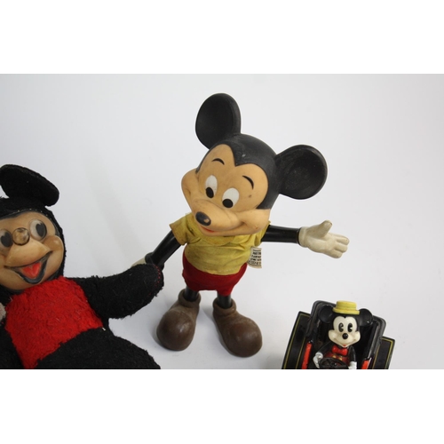 546 - Five vintage Disney Mickey Mouse toys including Masudaya Tinplate, Pull Cord, Mattel etc.