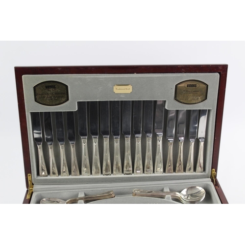 474 - A vintage fifty five piece Viners silver plate beaded cutlery set in original canteen