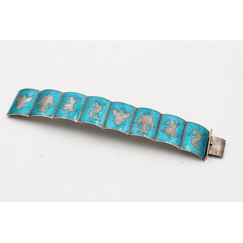 156 - A 925 sterling silver Siam enamel panel bracelet - approx. gross weight 67 grams