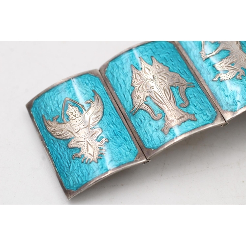 156 - A 925 sterling silver Siam enamel panel bracelet - approx. gross weight 67 grams