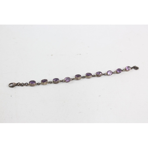 182 - A boxed 925 sterling silver gemstone bracelet with amethyst ovals - approx. 19.5cm long