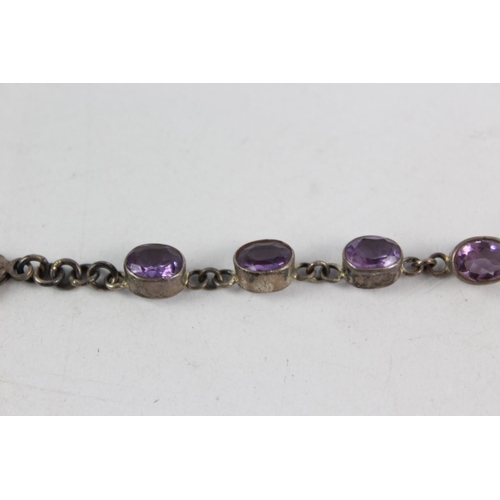 182 - A boxed 925 sterling silver gemstone bracelet with amethyst ovals - approx. 19.5cm long