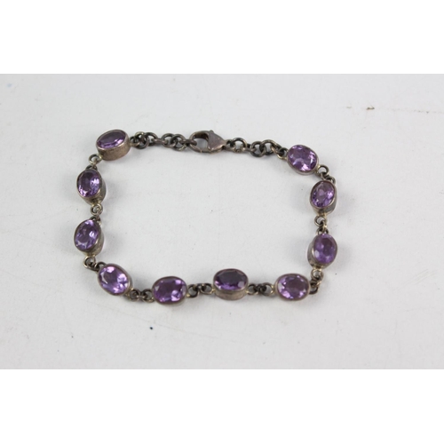 182 - A boxed 925 sterling silver gemstone bracelet with amethyst ovals - approx. 19.5cm long