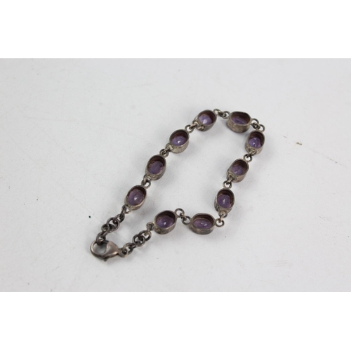 182 - A boxed 925 sterling silver gemstone bracelet with amethyst ovals - approx. 19.5cm long