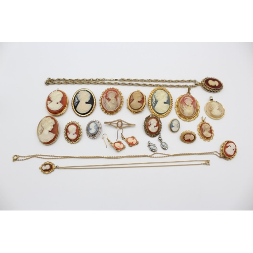 187 - Twenty pieces of cameo jewellery to include Hollywood, exquisite, brooches, necklaces etc.