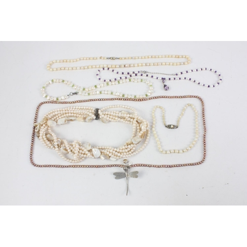 190 - Six vintage 925 and 935 silver clasped cultured pearl necklaces