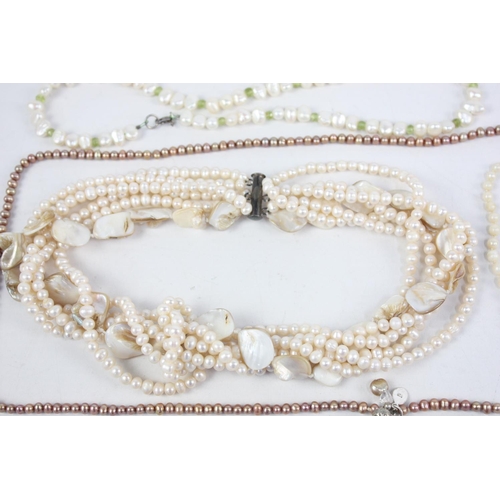 190 - Six vintage 925 and 935 silver clasped cultured pearl necklaces