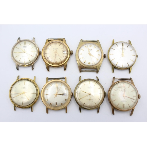 197 - Eight vintage gents gold tone wristwatch heads to include Emka etc.