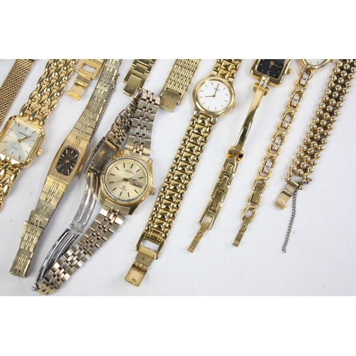 200 - Fourteen assorted ladies gold tone wristwatches to include Seiko, Lasalle etc.