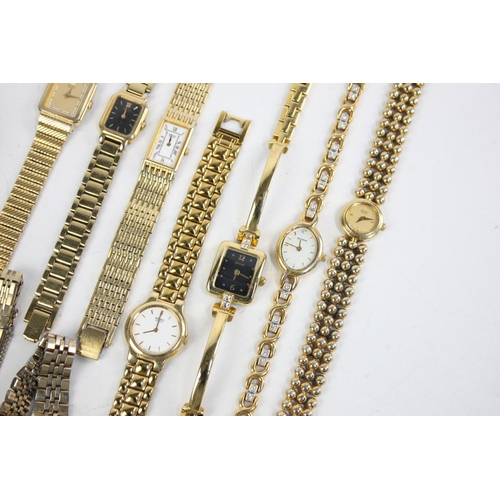 200 - Fourteen assorted ladies gold tone wristwatches to include Seiko, Lasalle etc.