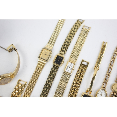 200 - Fourteen assorted ladies gold tone wristwatches to include Seiko, Lasalle etc.