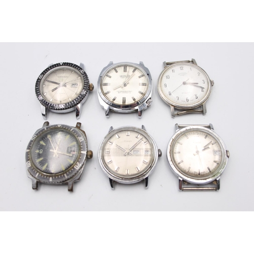 202 - Six vintage gents wristwatch heads to include Timex, Timeroy etc.