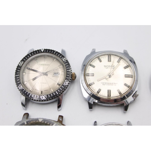 202 - Six vintage gents wristwatch heads to include Timex, Timeroy etc.