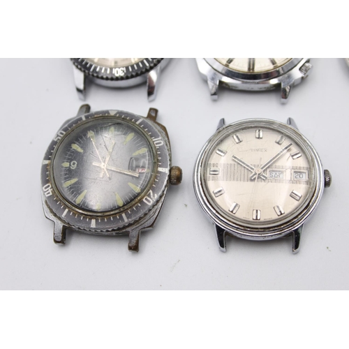 202 - Six vintage gents wristwatch heads to include Timex, Timeroy etc.