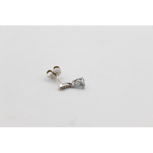 42 - A pair of 9ct white gold diamond and gemstone drop earrings - approx. gross weight 1 gram