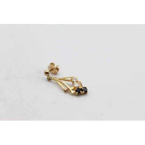 57 - A pair of 9ct gold sapphire and gemstone drop earrings - approx. gross weight 1.6 grams