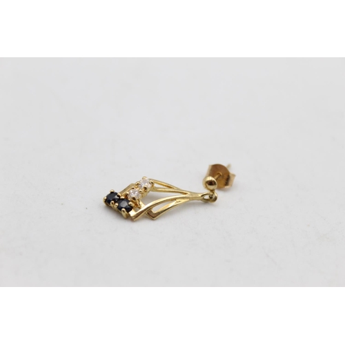 57 - A pair of 9ct gold sapphire and gemstone drop earrings - approx. gross weight 1.6 grams