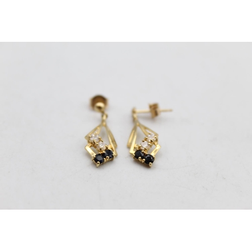 57 - A pair of 9ct gold sapphire and gemstone drop earrings - approx. gross weight 1.6 grams