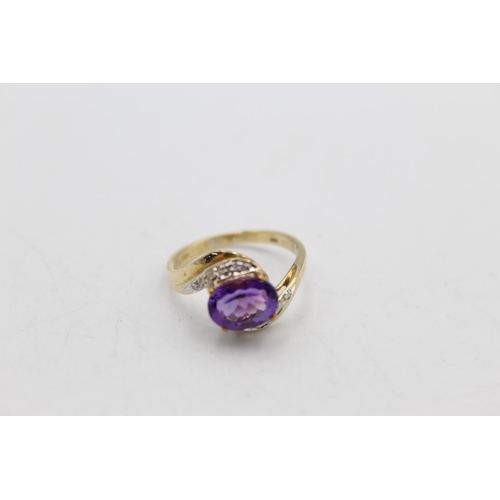 65 - A 9ct gold diamond and gemstone ring, size L½ - approx. gross weight 2.5 grams