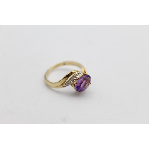 65 - A 9ct gold diamond and gemstone ring, size L½ - approx. gross weight 2.5 grams