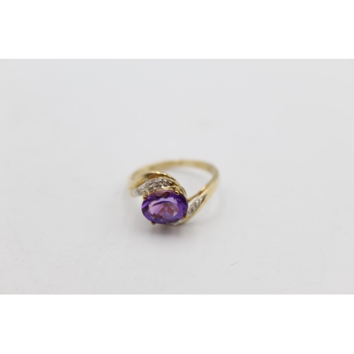 65 - A 9ct gold diamond and gemstone ring, size L½ - approx. gross weight 2.5 grams