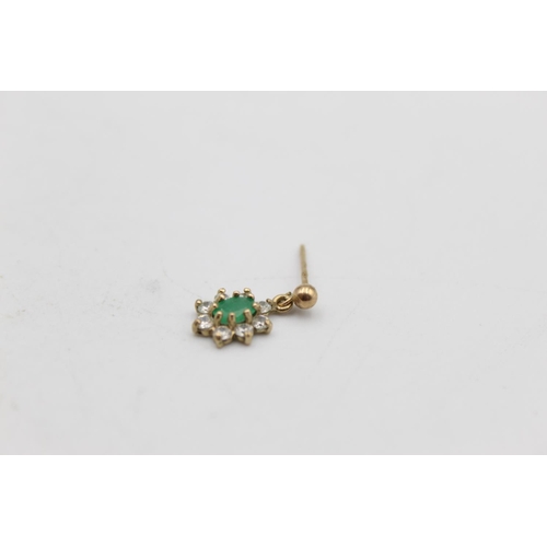 66 - A pair of 9ct gold emerald and gemstone halo drop earrings - approx. gross weight 1.1 grams