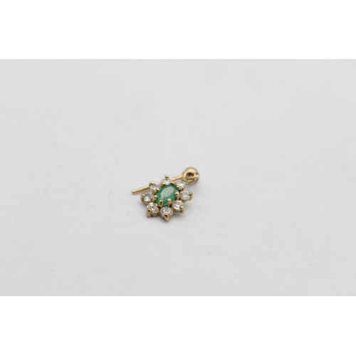 66 - A pair of 9ct gold emerald and gemstone halo drop earrings - approx. gross weight 1.1 grams