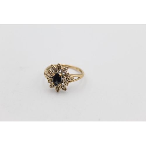 7 - A 9ct gold diamond and gemstone floral design ring, size N - approx. gross weight 1.8 grams