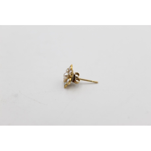 70 - A pair of antique 18ct gold seed pearl floral design stud earrings - approx. gross weight 1.4 grams