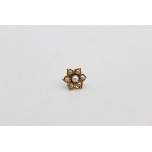 70 - A pair of antique 18ct gold seed pearl floral design stud earrings - approx. gross weight 1.4 grams