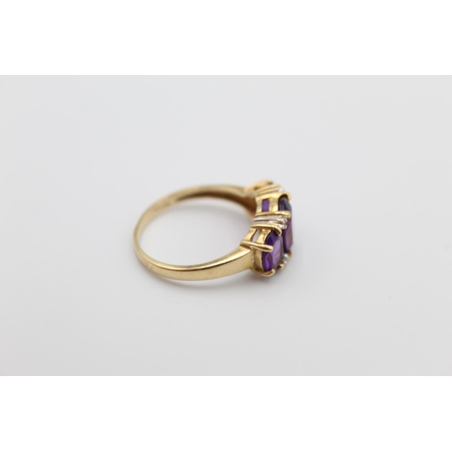 76 - A 10ct gold diamond and amethyst ring, size P - approx. gross weight 2.8 grams