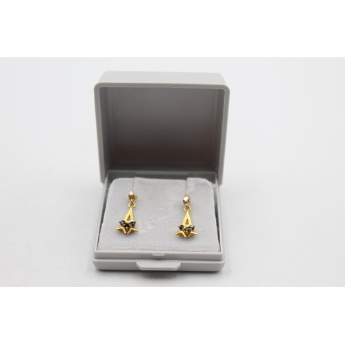 79 - A pair of 9ct gold diamond and sapphire drop earrings - approx. gross weight 1.3 grams