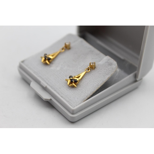 79 - A pair of 9ct gold diamond and sapphire drop earrings - approx. gross weight 1.3 grams