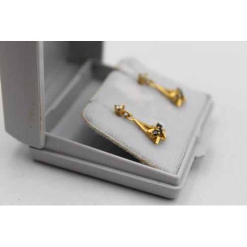 79 - A pair of 9ct gold diamond and sapphire drop earrings - approx. gross weight 1.3 grams