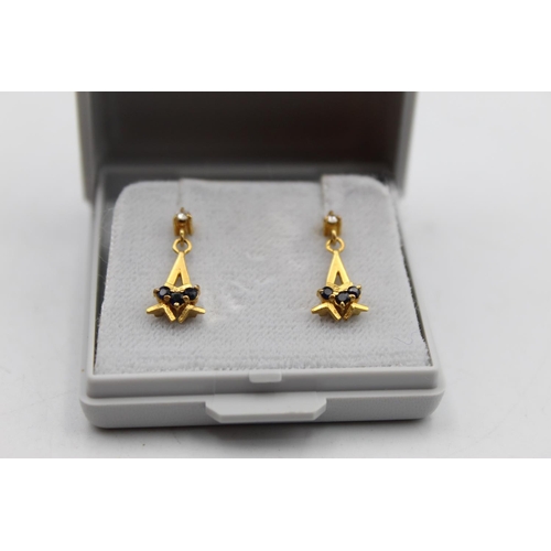 79 - A pair of 9ct gold diamond and sapphire drop earrings - approx. gross weight 1.3 grams