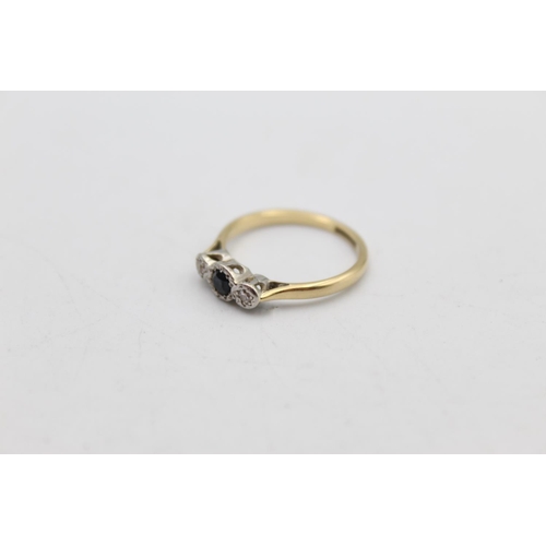 80 - An 18ct gold and platinum diamond and sapphire ring, size M - approx. gross weight 2.3 grams