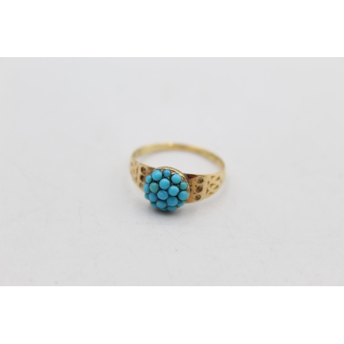 94 - An antique 15ct gold turquoise pave set ring, O½ - approx. gross weight 2.4 grams