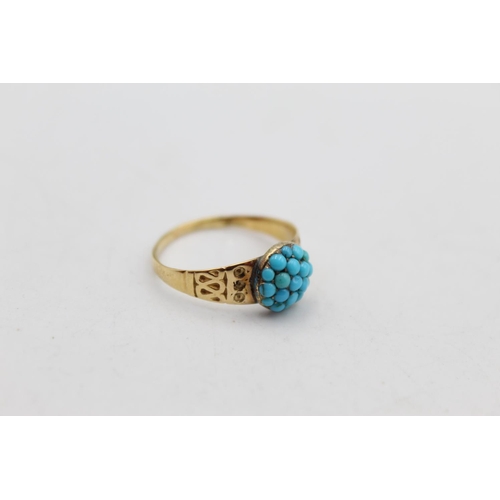 94 - An antique 15ct gold turquoise pave set ring, O½ - approx. gross weight 2.4 grams