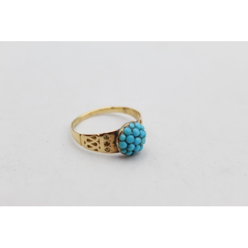 94 - An antique 15ct gold turquoise pave set ring, O½ - approx. gross weight 2.4 grams