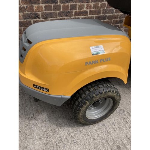 1354 - A yellow and grey Stiga Park Plus Combi Pro 110 ride on articulated lawn mower with Briggs & Stratto... 