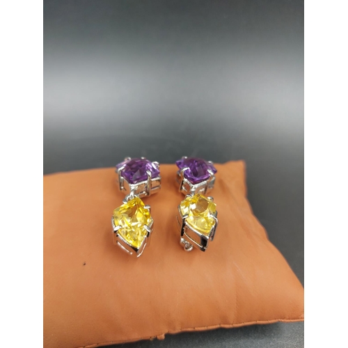 269 - A pair of 925 silver amethyst and citrine earrings - approx. 40ct