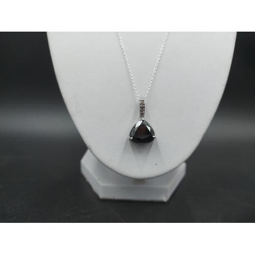 319 - A 925 silver and black moissanite diamond necklace and ring set with outer rose cut diamonds - 3ct i... 