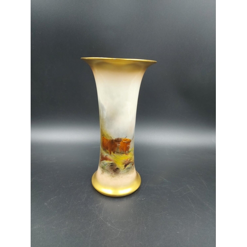 363 - A Royal Worcester G923 highland cattle vase signed by Harry Stinton, circa 1920 - approx. 18.5cm hig... 