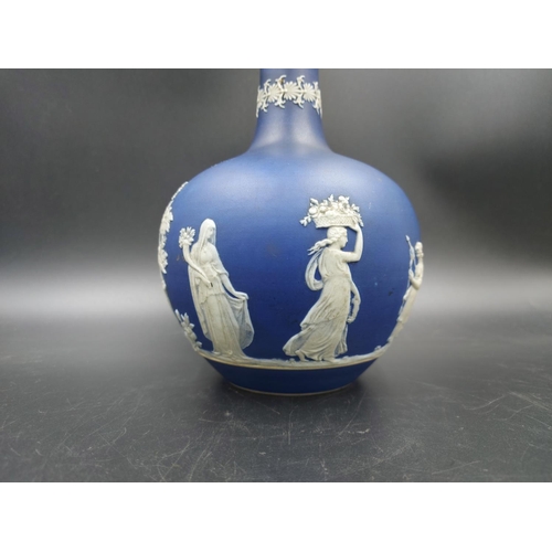 381 - A late 19th century dark blue Jasperware bottle neck vase with impressed marks 'B.P.C' and 'W', poss... 