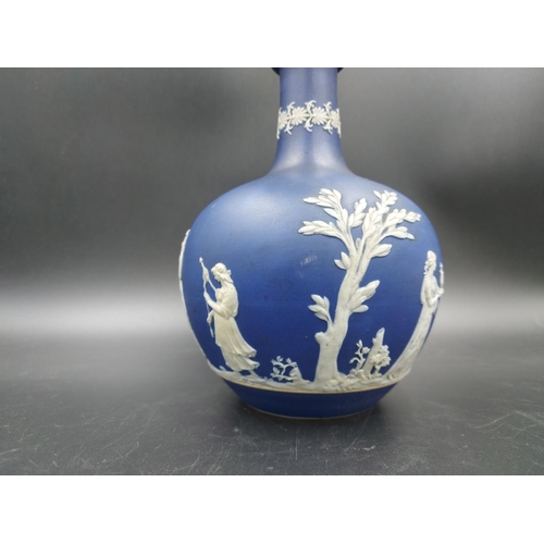 381 - A late 19th century dark blue Jasperware bottle neck vase with impressed marks 'B.P.C' and 'W', poss... 