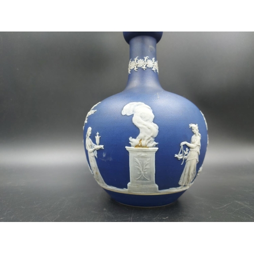 381 - A late 19th century dark blue Jasperware bottle neck vase with impressed marks 'B.P.C' and 'W', poss... 