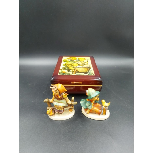 383 - Three West German Goebel Hummel items, one jewellery box, one Just Resting figurine and one Singing ... 