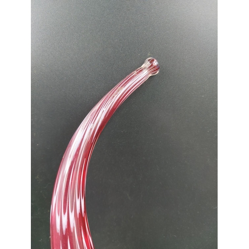 408A - A 19th century Nailsea cranberry and white swirl glass pipe - approx. 38cm long